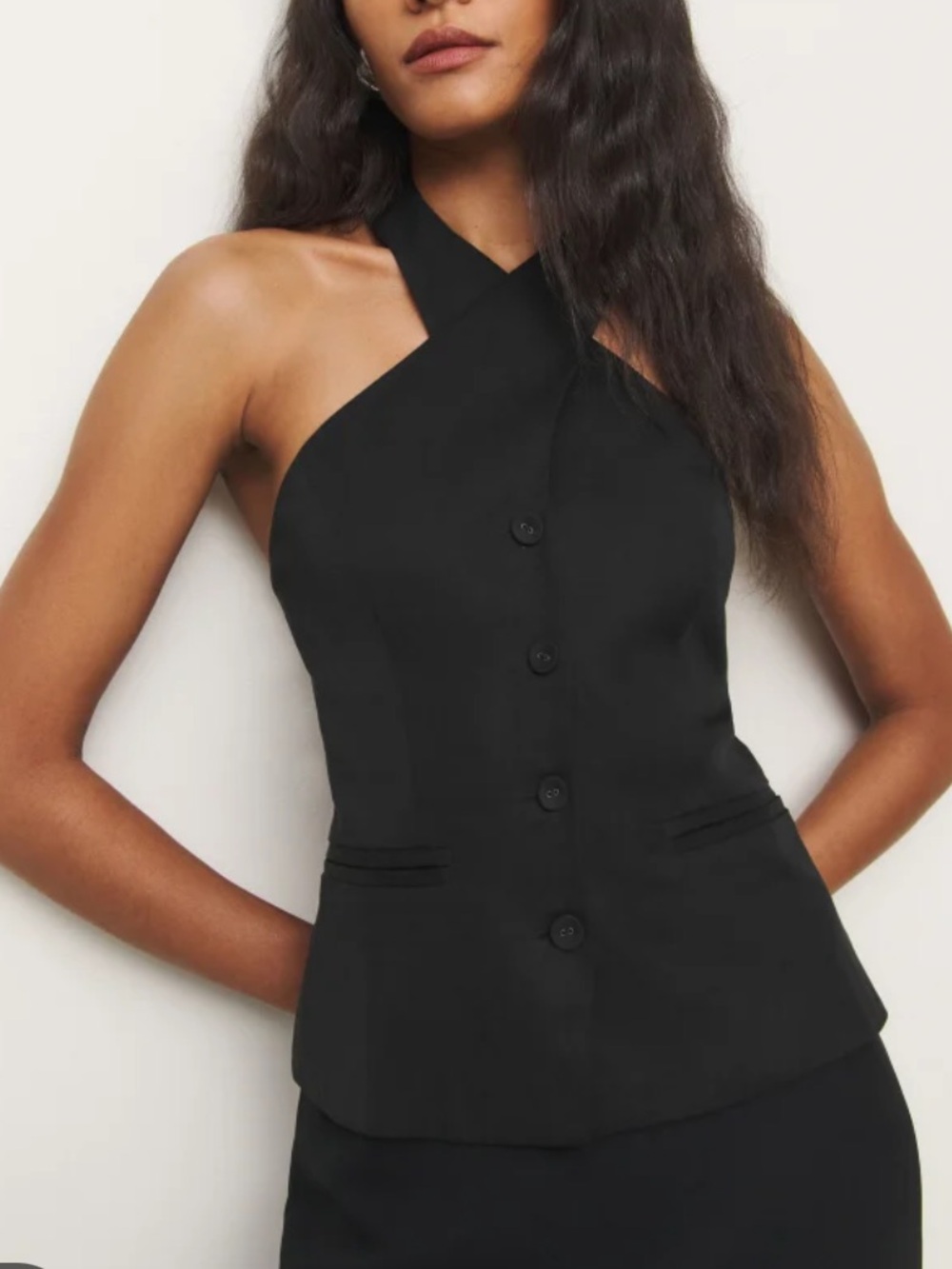 Reformation Black Crossover Halter Tate top